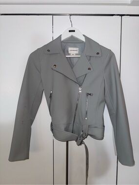 Club Monaco Light Gray Moto Leather Jacket